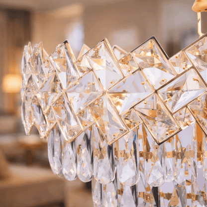 Crystal Chandelier WINDSOR Elegance 8x E14, Diameter 39cm, Shiny Gold, Adjustable Height, Metal and Crystal