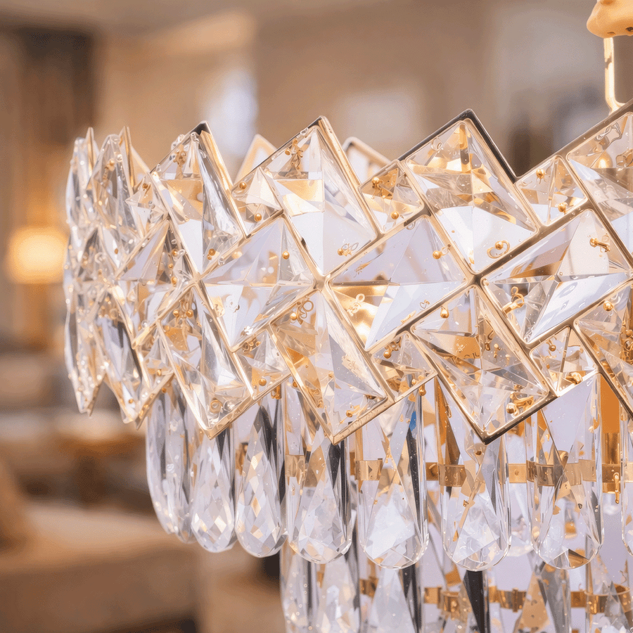 Crystal Chandelier WINDSOR Elegance 8x E14, Diameter 39cm, Shiny Gold, Adjustable Height, Metal and Crystal