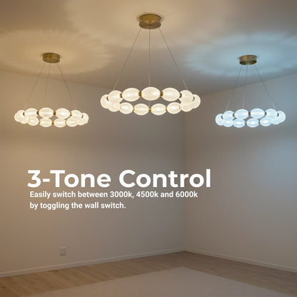 FAUSTO II suspended LED chandelier, 42W, Cold/Warm/Neutral light, Adjustable height, Gold