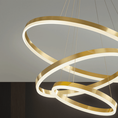 Suspended LED chandelier with remote control ELIZABETH, 85W, 3 Circles, Cold/Warm/Neutral light, Dimmable, Shiny Gold, Adjustable Height