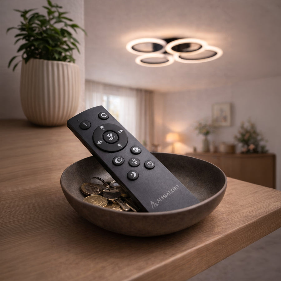 LED chandelier with remote control BETTY 44W, 4 Circles, Cold/Warm/Neutral light, Dimmable, Black