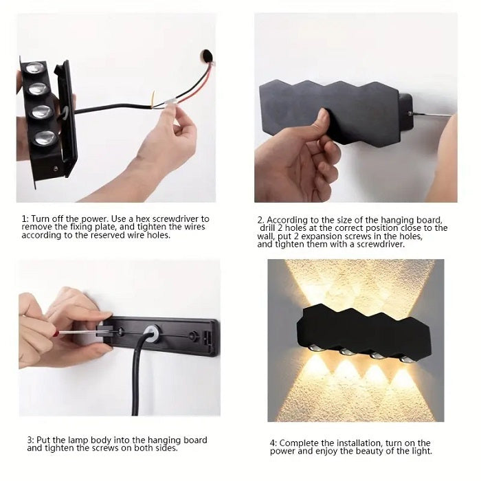 Outdoor and Indoor LED wall light, 4 Sources x 1W, IP65, ABS, Black, 3000K