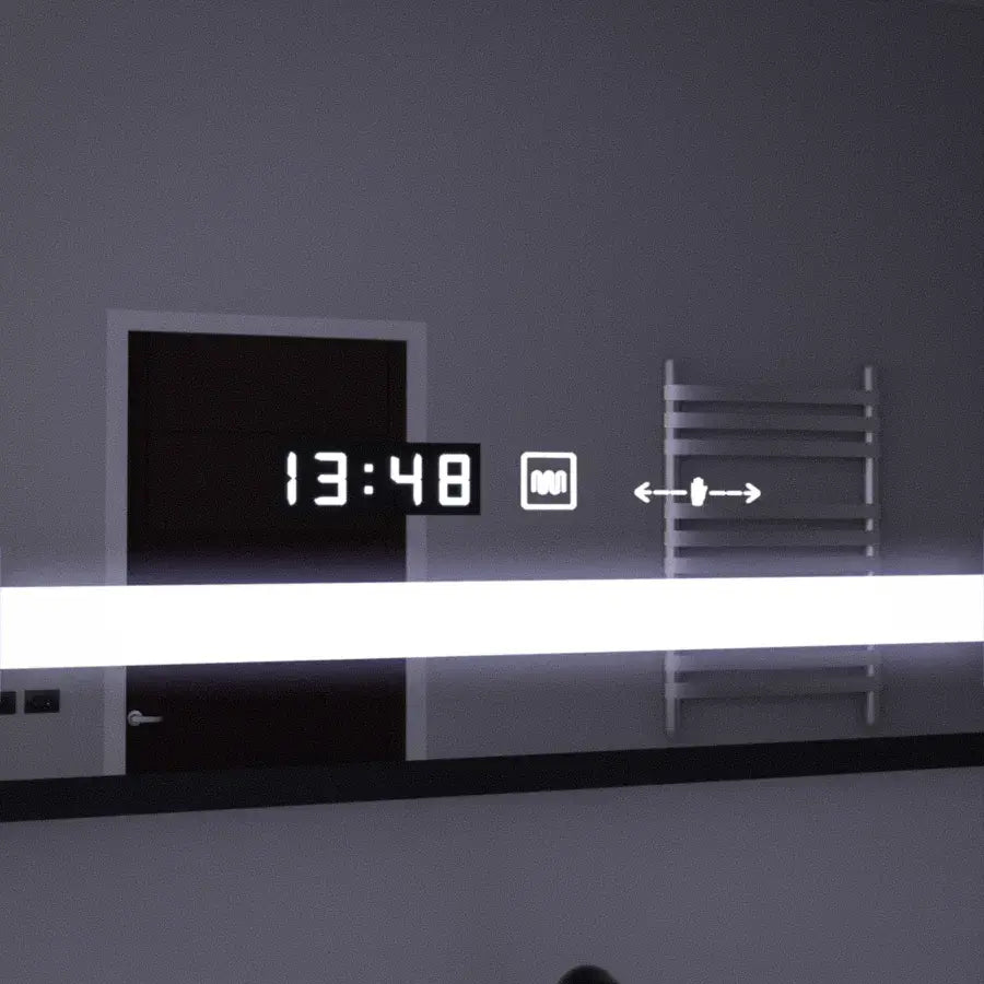 Rectangular LED mirror 120x80cm Motionglow sensor Marcello Dismantic Clock Defrosting System