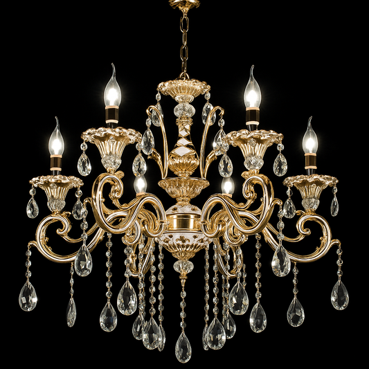 Luciano Crystal Chandelier, 6*E14, Gold, Metal and Crystal 