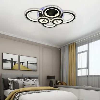 NOVA Rotonda LED Chandelier with Crystals, 6 Light Sources, RGB, with Remote Control, 154W, Black &amp; Stainless Steel