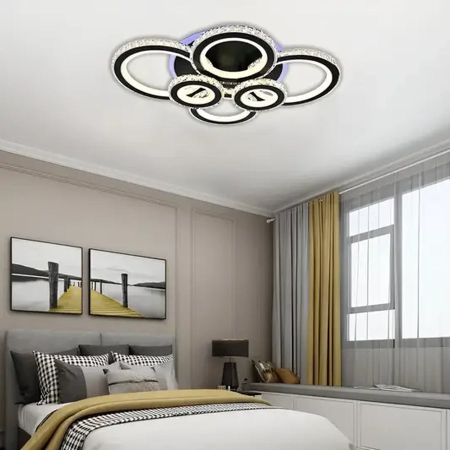 NOVA Rotonda LED Chandelier with Crystals, 6 Light Sources, RGB, with Remote Control, 154W, Black &amp; Stainless Steel