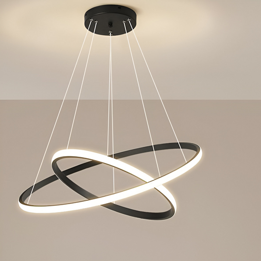 LED chandelier with ricci remote control, 25W, 2 circles, cold/hot/neutral light, unstable, black