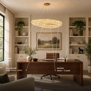 Modern Crystal Chandelier, Remote Control, PRUGU, 65W, Warm/Neutral/Cold Light, Length 35 cm, Gold, Adjustable Height