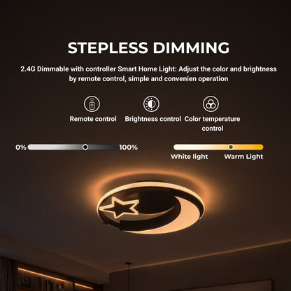 LED chandelier with remote control ALYONA 44W, Moon and Star, Cold/Warm/Neutral light, Dimmable, Black