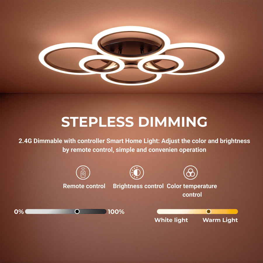 LED chandelier with remote control BETTY 82W, 6 Circles, Cold/Warm/Neutral light, Dimmable, Black