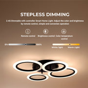 LED chandelier with remote control BETTY 44W, 4 Circles, Cold/Warm/Neutral light, Dimmable, Black