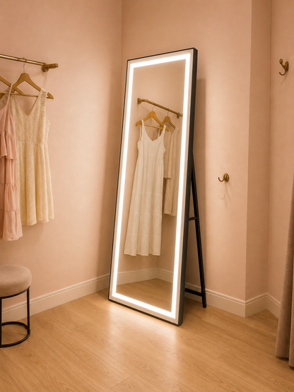 Rectangular LED Mirror, Black Frame, 50x160cm, Dimmable, Cold/Warm/Neutral Light, Dressing Couture