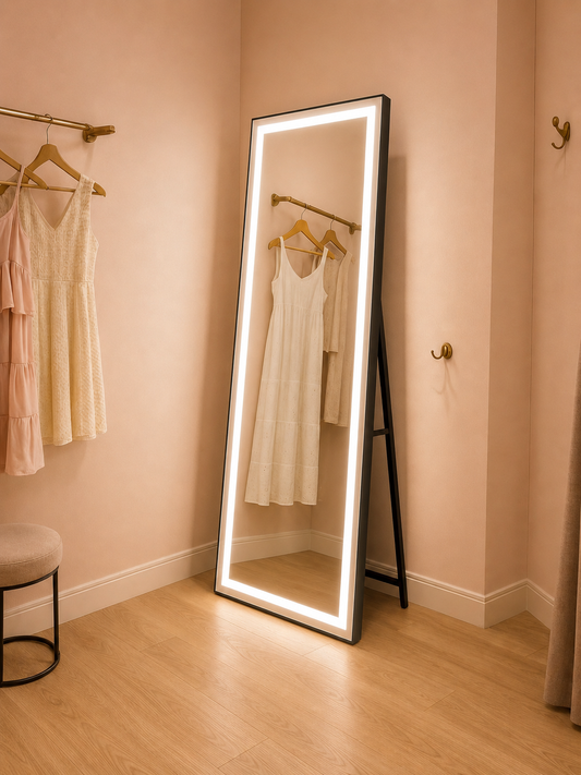 Rectangular LED Mirror, Black Frame, 50x160cm, Dimmable, Cold/Warm/Neutral Light, Dressing Couture