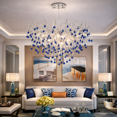 Crystal Chandelier CC335/600CH, 9x G9, Chrome and Blue Crystals, 60cm, Adjustable Height