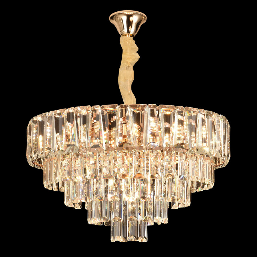 Candelabru Cristal VALMONT Eleganza 8xE14, D50 cm, Auriu, Inaltime Reglabila, Metal si Cristal