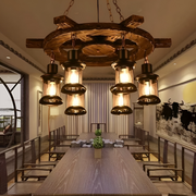 Vintage Chandelier LV592/6BK, 6xE27, Rustic Barn, String and Metal, 70cm, Black