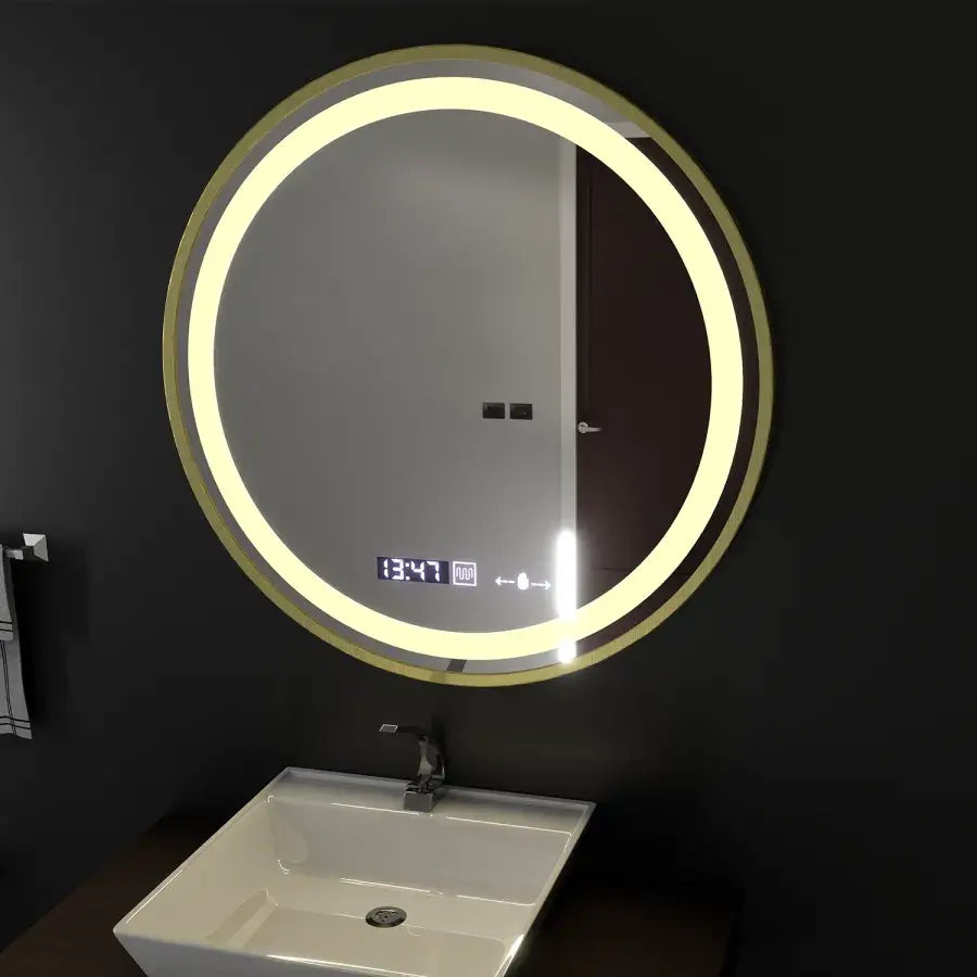 60cm Celest Royale Gold MotionGlow Marcellow Mirror Mercello Clock Defrost & Dimable Thermometer