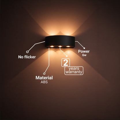 Ellis Exterior LED Wall Light, 6W, 6 Light Sources, Warm Light, Black