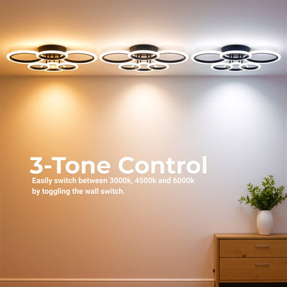 LED chandelier with remote control BETTY 82W, 6 Circles, Cold/Warm/Neutral light, Dimmable, Black