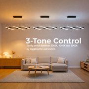 Suspended LED Chandelier with Remote Control, FLUX, 27W, 116cm, Cold/Warm/Neutral Light 3000K/4000K/6000K, Dimmable, Black, Adjustable Height, Metal and Silicone