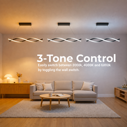Suspended LED Chandelier with Remote Control, FLUX, 27W, 116cm, Cold/Warm/Neutral Light 3000K/4000K/6000K, Dimmable, Black, Adjustable Height, Metal and Silicone