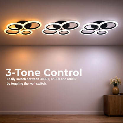 LED chandelier with remote control BETTY 44W, 4 Circles, Cold/Warm/Neutral light, Dimmable, Black