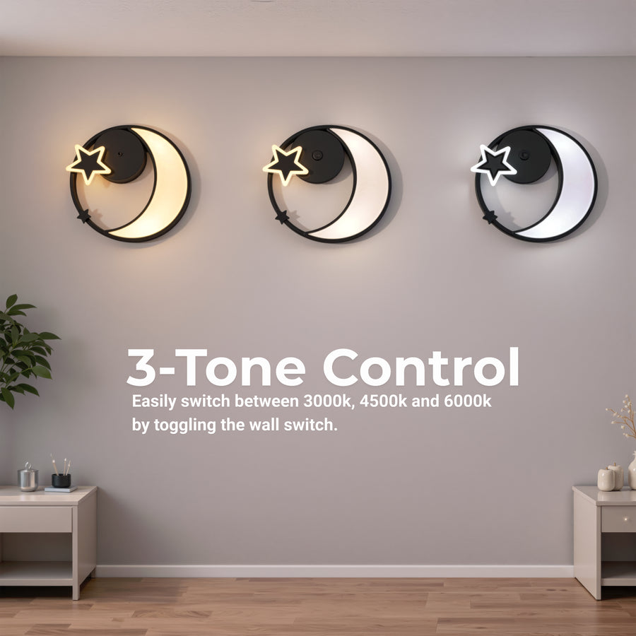 LED chandelier with remote control ALYONA 44W, Moon and Star, Cold/Warm/Neutral light, Dimmable, Black