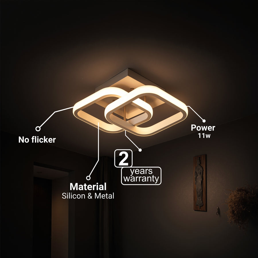 VERTEX Matrix LED Chandelier, Overlapping Diamonds, Metal Frames, 11W, 2 Diamonds, Cold/Warm/Neutral Light 3000K/4000K/6000K, White