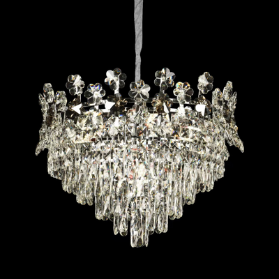Crystal Chandelier CC6705/500CR 9x E14, Diameter 49cm, Shiny Chrome, Adjustable Height
