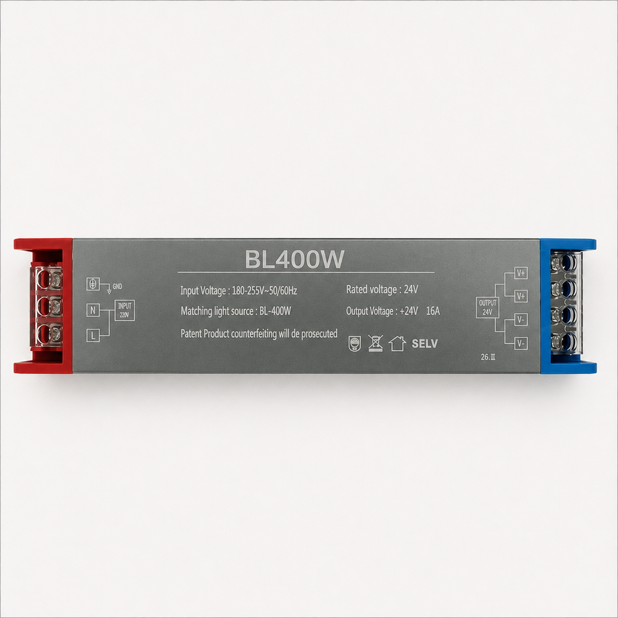 LED power supply 24V, 20.5x2.5x4 cm, Copper and Aluminum, Black