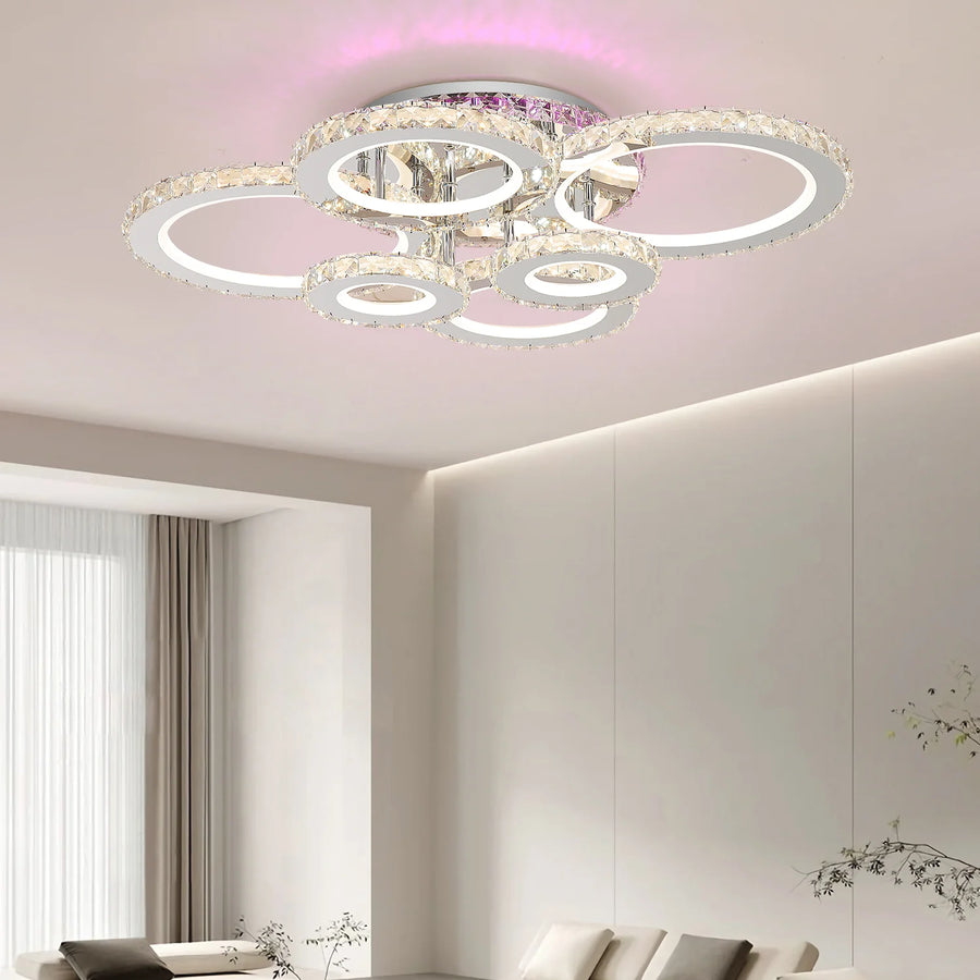 NOVA Rotonda LED Chandelier with Crystals, 6 Light Sources, RGB, with Remote Control, 152W, Glossy Chrome 