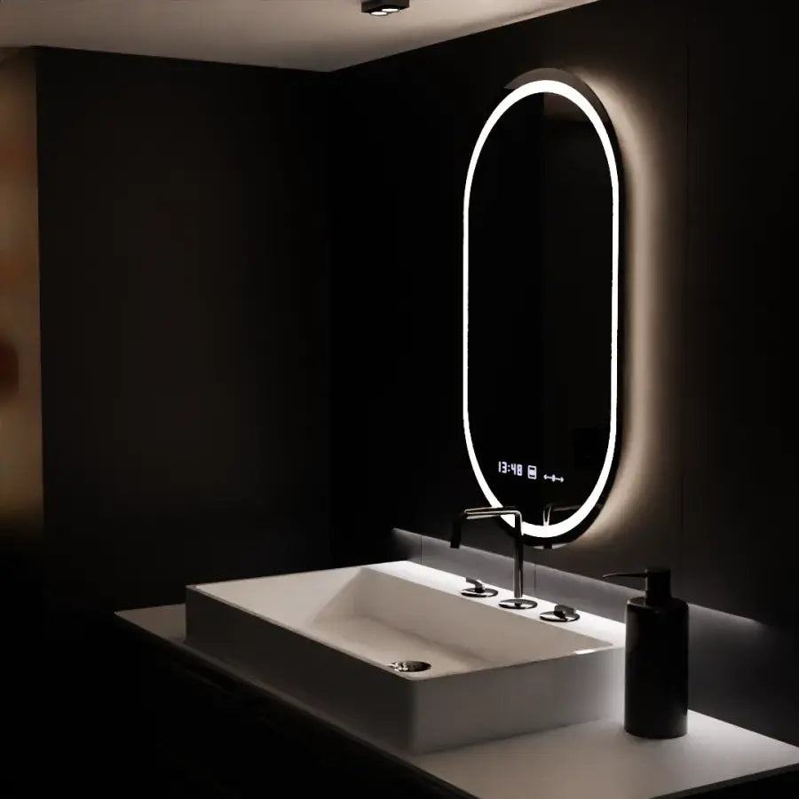 Oval LED Mirror 60x80cm Eminence Motionglow Marcellow Dimable Clock Defrosting System