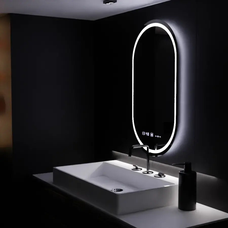 Oval LED Mirror 60x80cm Eminence Motionglow Marcellow Dimable Clock Defrosting System
