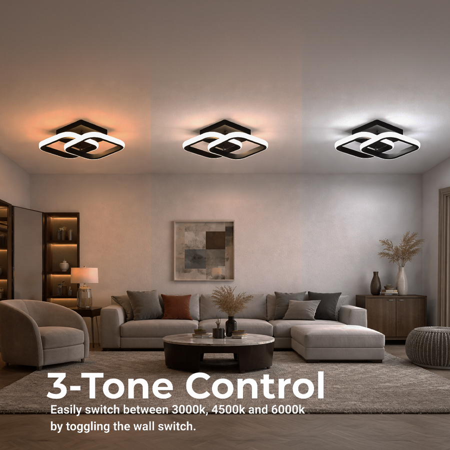 VERTEX Matrix LED Chandelier Overlapping Rhombuses, Metal Frames, 24W, 2 Rhombuses, Cold/Warm/Neutral Light 3000K/4000K/6000K, Black, Metal and Silicon