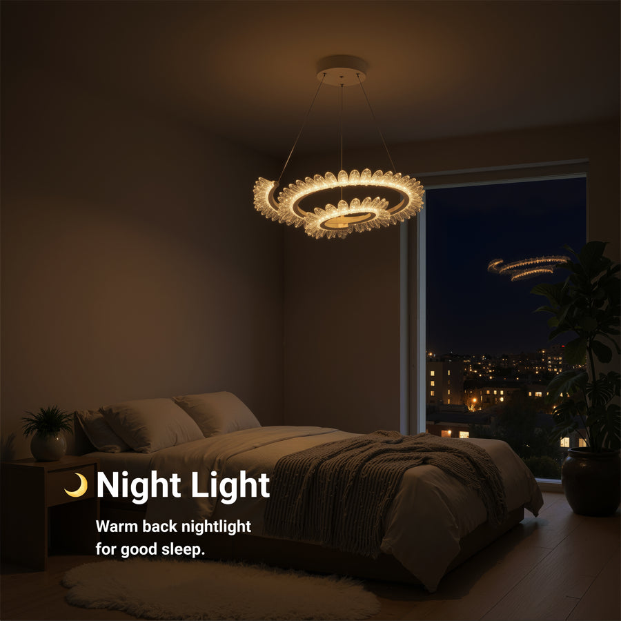 LED Chandelier LT188WH, Crystal and Metal, 40W, Dimmable, Adjustable Height, Cold/Warm/Neutral Light, Luxurious Lighting