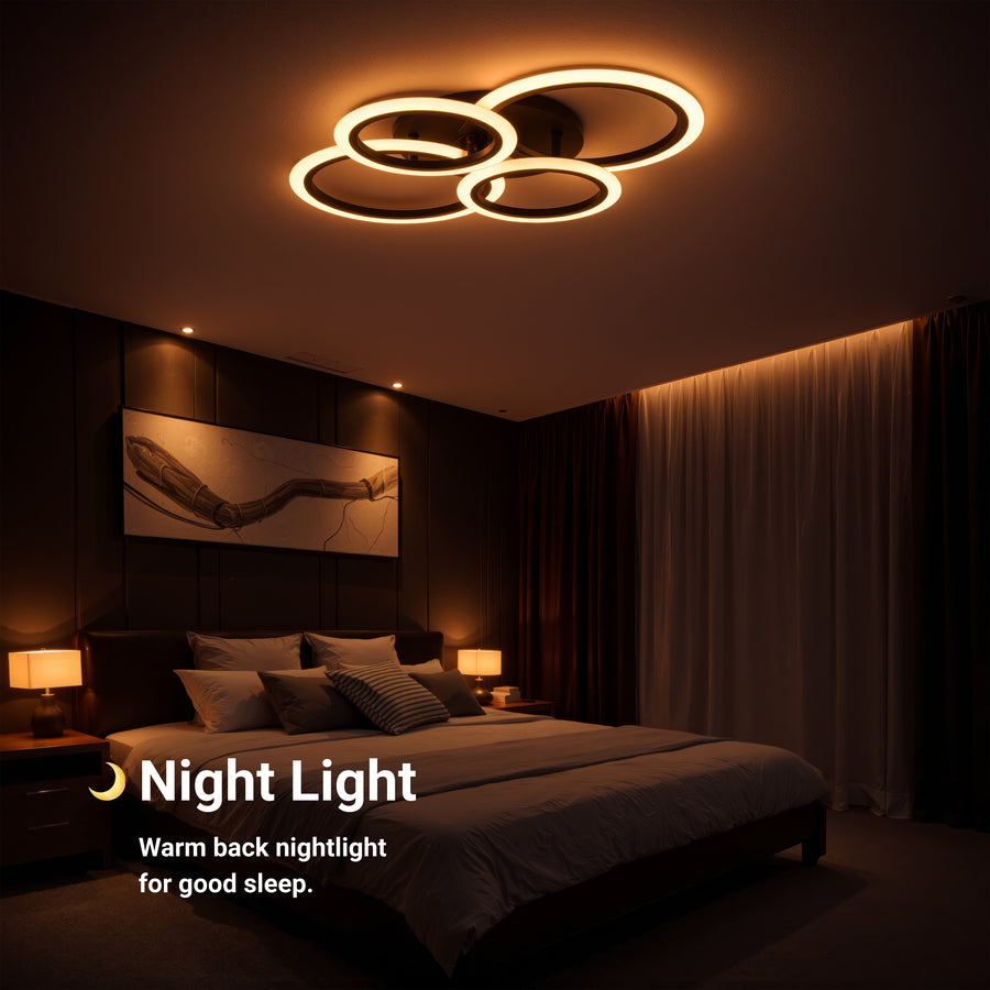LED chandelier with remote control BETTY 44W, 4 Circles, Cold/Warm/Neutral light, Dimmable, Black