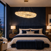 Modern Crystal Chandelier, Remote Control, PRUGU, 65W, Warm/Neutral/Cold Light, Length 35 cm, Gold, Adjustable Height