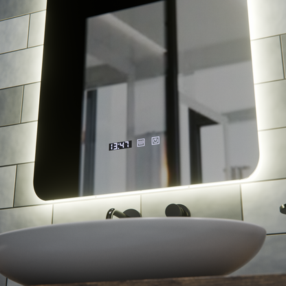 ARTAR Touch Rectangular LED Mirror, 60X80cm, Demist System, Dimmable, Clock and Temperature, Warm Neutral Cold Light 3000K/4000K/6000K