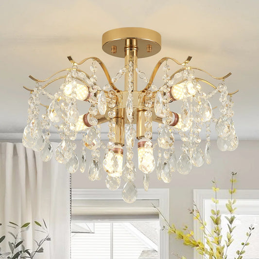 Fiamma Crystal Chandelier, 6x E14, Diameter 45cm, Gold, Metal and Crystal