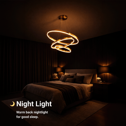 Suspended LED chandelier with remote control ELIZABETH, 85W, 3 Circles, Cold/Warm/Neutral light, Dimmable, Shiny Gold, Adjustable Height