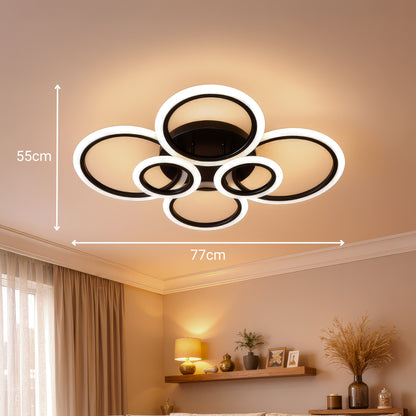 LED chandelier with remote control BETTY 82W, 6 Circles, Cold/Warm/Neutral light, Dimmable, Black
