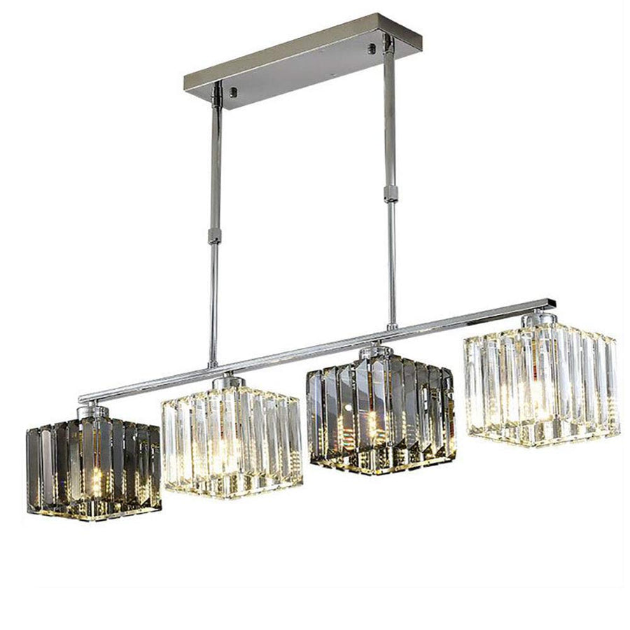 Classical Modern Georgian Chandelier, LC116/4, 6x E27, Chrome and Gray Glass, Metal and Crystal, Lampshade