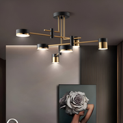 Modern LED Chandelier Ionitus 72W Black and Gold, Arms, Warm/Neutral/Cold Light 3000K/4000K/6000K, Metal and Acrylic