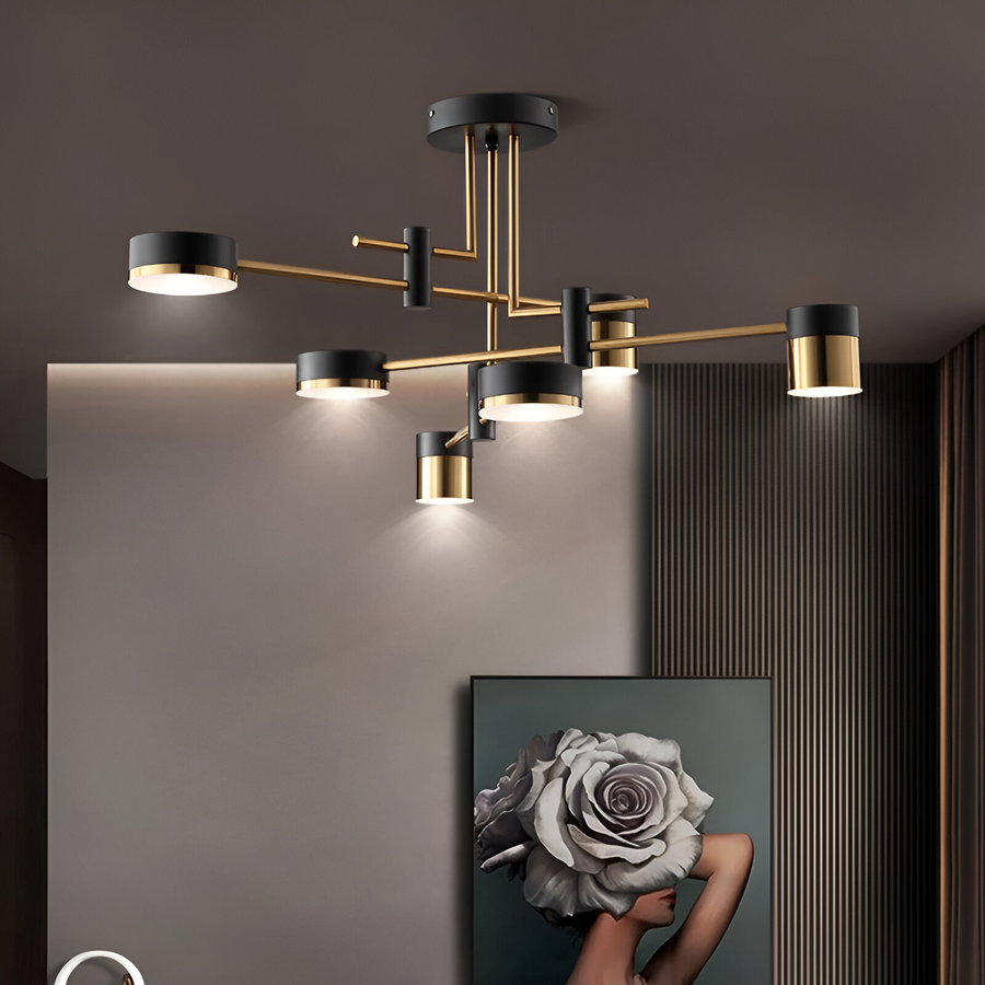 Modern LED Chandelier Ionitus 72W Black and Gold, Arms, Warm/Neutral/Cold Light 3000K/4000K/6000K, Metal and Acrylic