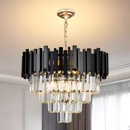 Crystal Chandelier BLOIS Eleganza 8xE14, Diameter 49cm, Black, Adjustable Height