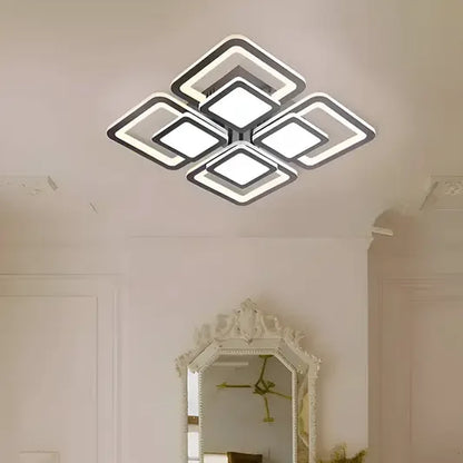 LED Chandelier with Remote Control SUSAN, 77W, 4 Squares, Cold/Warm/Neutral Light, Dimmable, Black