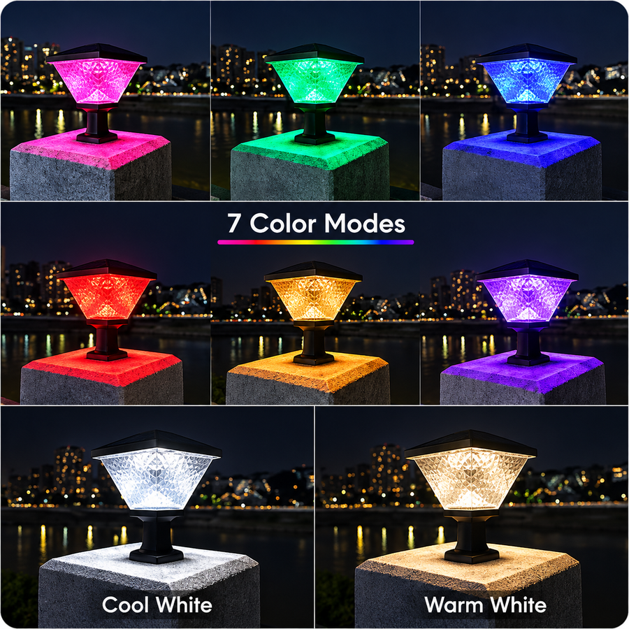 LED Solar Lamp for Outdoor Pole KATTAKURGAN, 8W, Warm/Cold/Neutral Light + RGB, Square Shape, Aluminum, Black, Dimmable