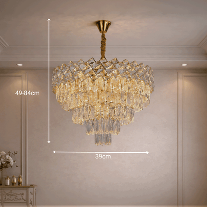 Crystal Chandelier WINDSOR Elegance 8x E14, Diameter 39cm, Shiny Gold, Adjustable Height, Metal and Crystal