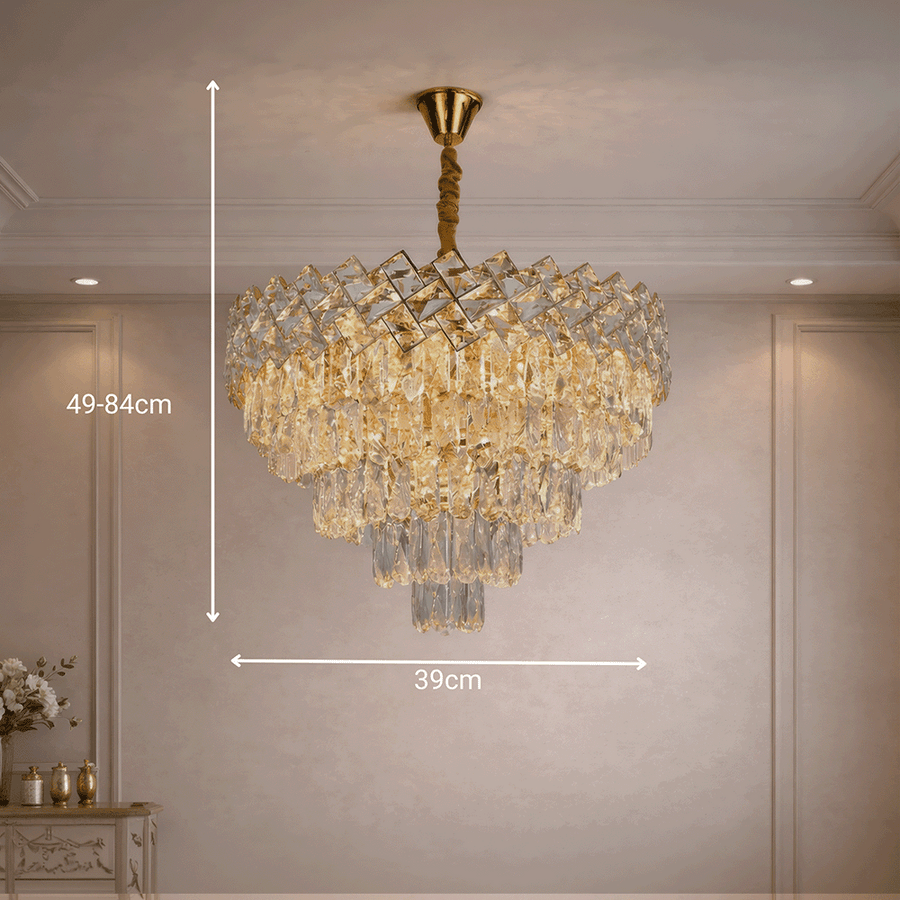 Crystal Chandelier WINDSOR Elegance 8x E14, Diameter 39cm, Shiny Gold, Adjustable Height, Metal and Crystal