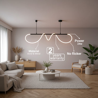 DIVINO LED Chandelier with Flexible Silicone Tube - 24W, Adjustable Light, Matt Black